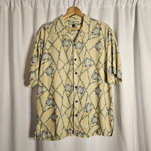 Tommy Bahama Men's Med ‎ Silk Hawaiian Shirt Blue Floral Aloha Camp Vintage 100%